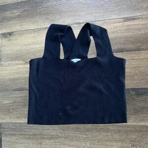 Black Ribbed Halter Crop top with Cross Tie in the back